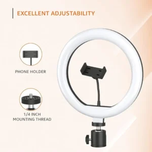 10-inch Ring Light | 3 Color Modes | 10 Brightness Settings | Compatible with All Smart Phones | Suitable for Vlogging, YouTube Videos, Photoshoots, Live Streaming & More